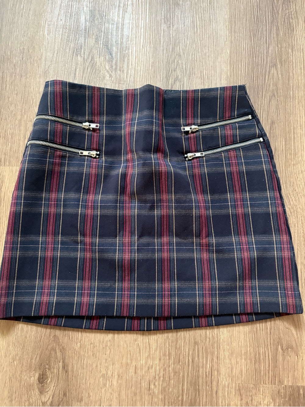 Forever 21 Contemporary Navy Plaid Mini Skirt with Silver Zippers Medium